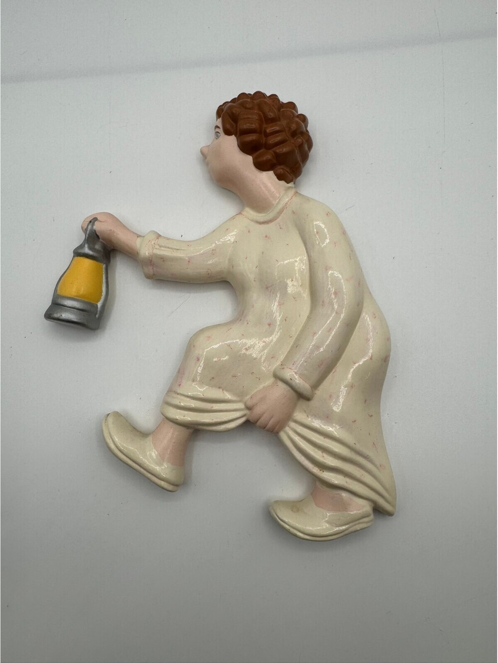 Vintage Arnels Hand Painted Ceramic Wall Hanging, Woman Rushing To The Outhouse